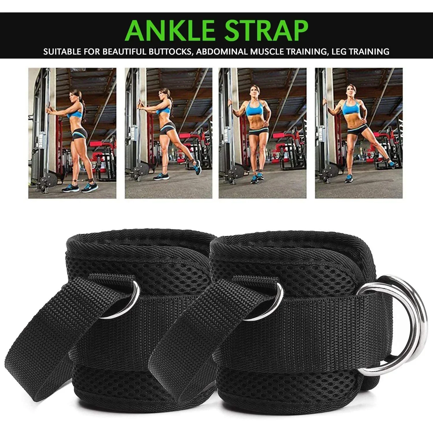 2PCS Gym Fitness Ankle Straps for Leg Exercises Adjustable D-Ring Ankle Support Brace Gym Workout Equipment Sports Training Belt