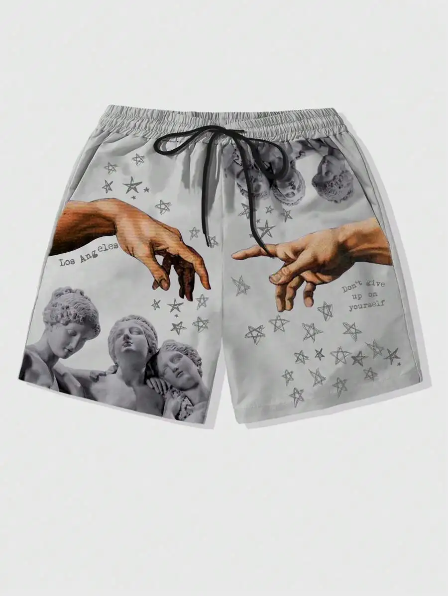 New Men's Summer Shorts Loose Luxury Shorts 3D Printing Casual Sculpture Print Harajuku Shorts Sports Quick Drying Shorts 3