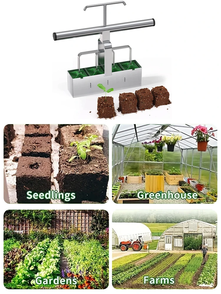 Handheld Seedling Soil Block Maker 4 Cells Soil Blocking Tool Used for Seedling Nursery Tool Greenhouse Garden Supplies