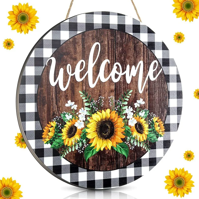 Hot Yo-30X30Cm Word Sign Sign Welcome Listing Board In Legno Pittura Decorazione Della Porta Sun Flower Hanging Painting