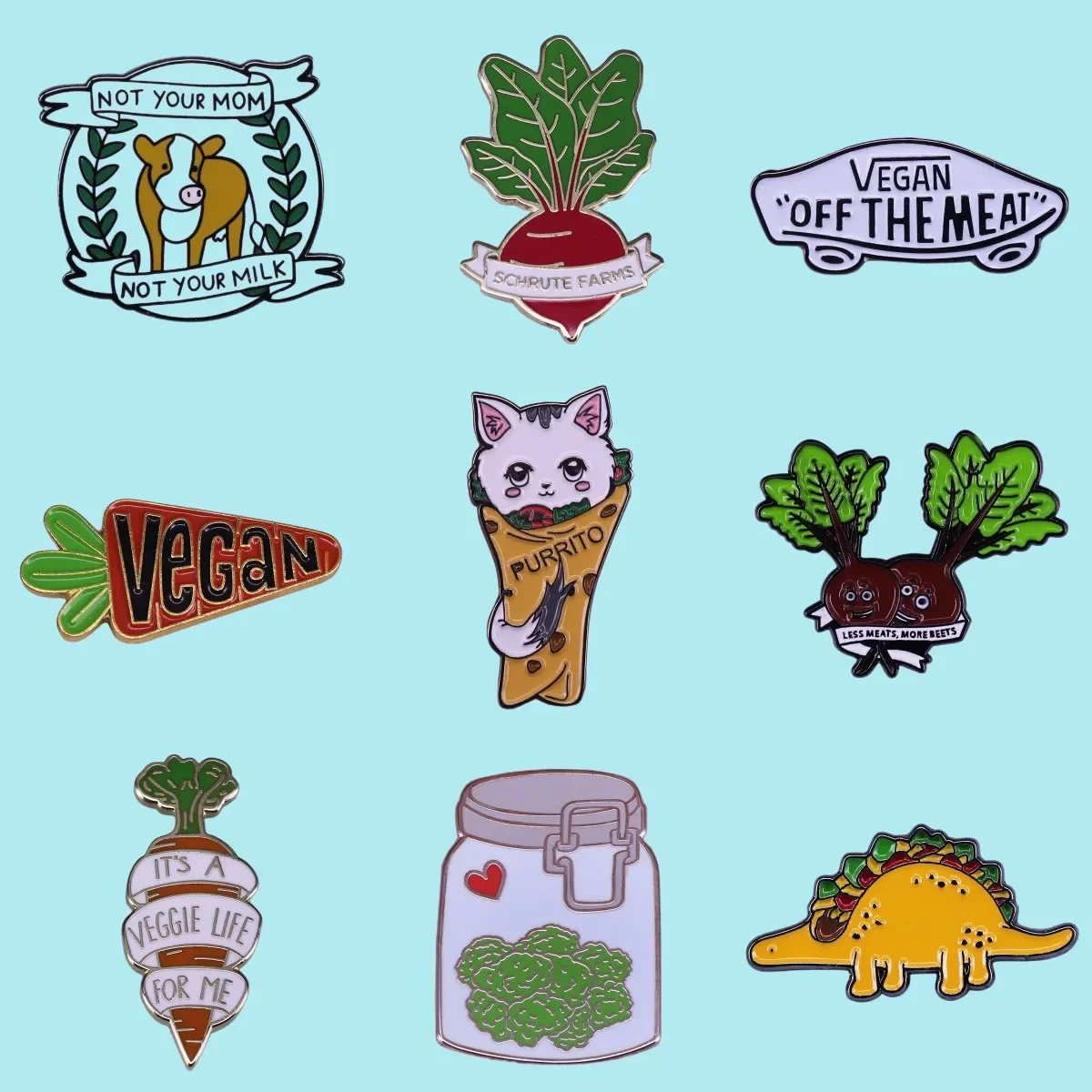 Эмалированная брошь для лацканов Vegeterian Veganism, брошь в форме динозавра с растениями, подарок на Новый год, аксессуары для веганов, оптовая продажа