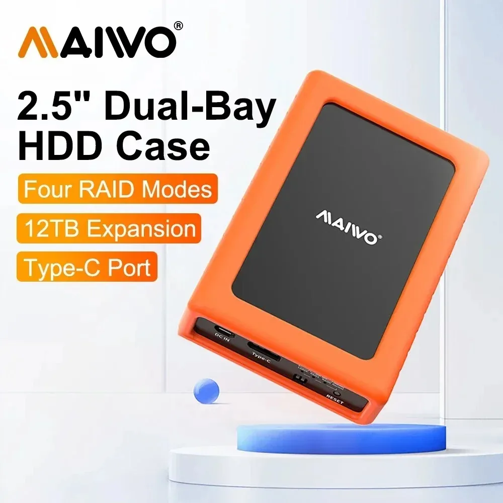 Maiwo-caixa de Disco Rígido Externo com Tampa Protetora Dual Bay Solid-state Porta Serial Mecânica Array Disk 25 Pol