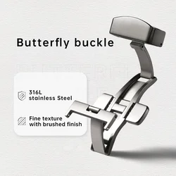 Premium Stainless Steel Butterfly Watch Clasp Leather Strap Buckle (Buckle Width 22mm)