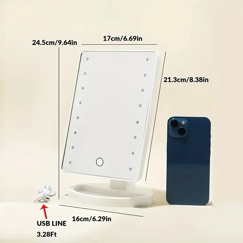 Makeup Mirror 16/22LED Makeup Mirror Square Battery USB Rechargeable Dual-use Beauty Mirror Touch Screen Vanity Brightnes Cosmetics