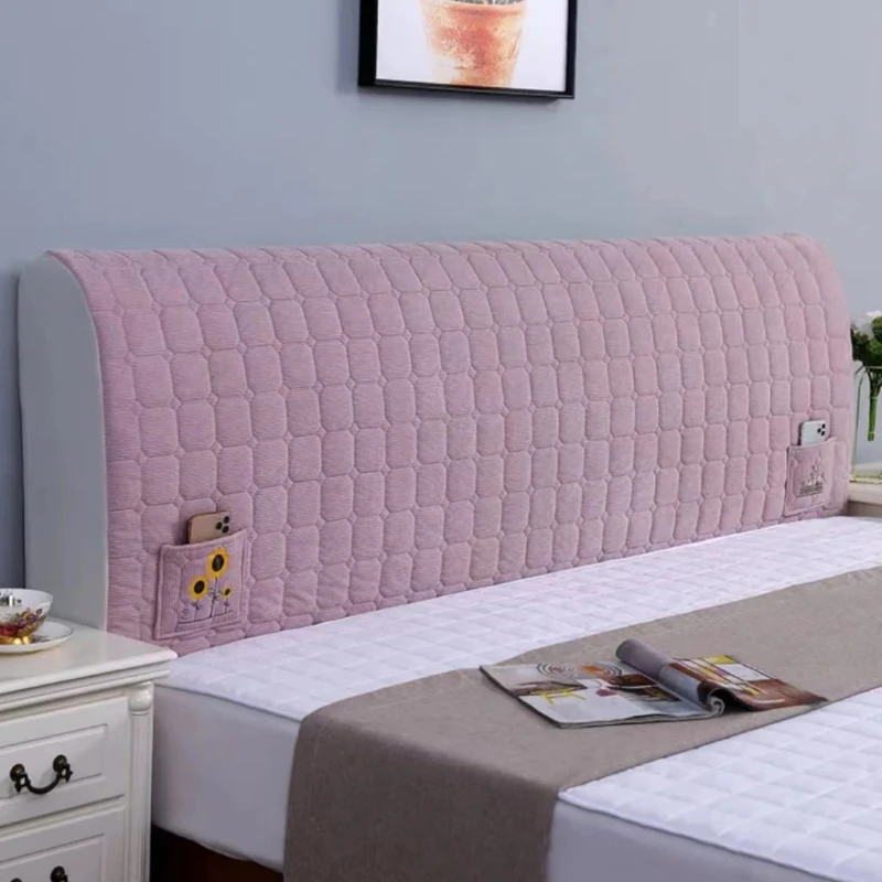 All-inclusive Super Soft Smooth Quilted Head Cover Thicken Velvet Headboard Cover Solid Color Bed Back Dust Protector