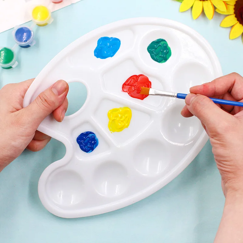 구아슈 팔레트 타원형 팔레트 어린이 그림 플라스틱 팔레트, 손으로 쥐고 페인트 발 팔레트, DIY 그래피티 미술 용품, 1PC