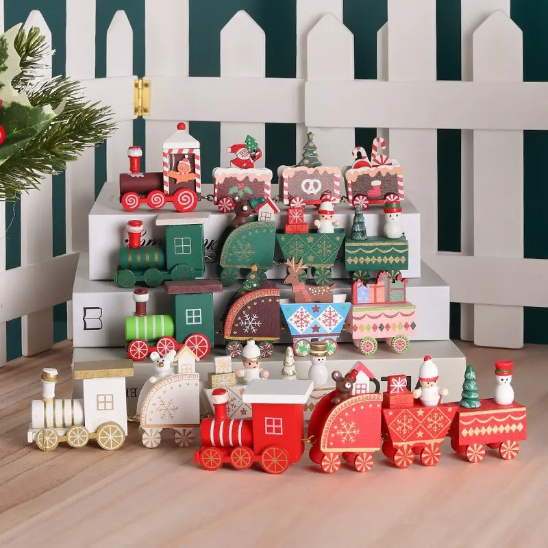 

New Christmas Decorations Wooden Train Children's Gifts Christmas Small Gifts Window Home Ornaments