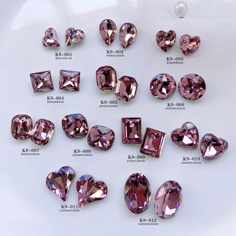 5Pcs Dark Rose K9 Crystal Nail Art Decoration Square Peach Heart Fondo A Punta Strass Sparkling Diamond Jewelry