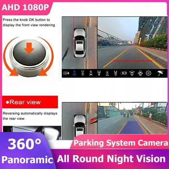 Telecamera Panoramica 360° per Auto, Sistema di Assistenza alla Guida con Lente Fisheye, Telecamera Posteriore Impermeabile con Visione Notturna e Funzioni Multimediali