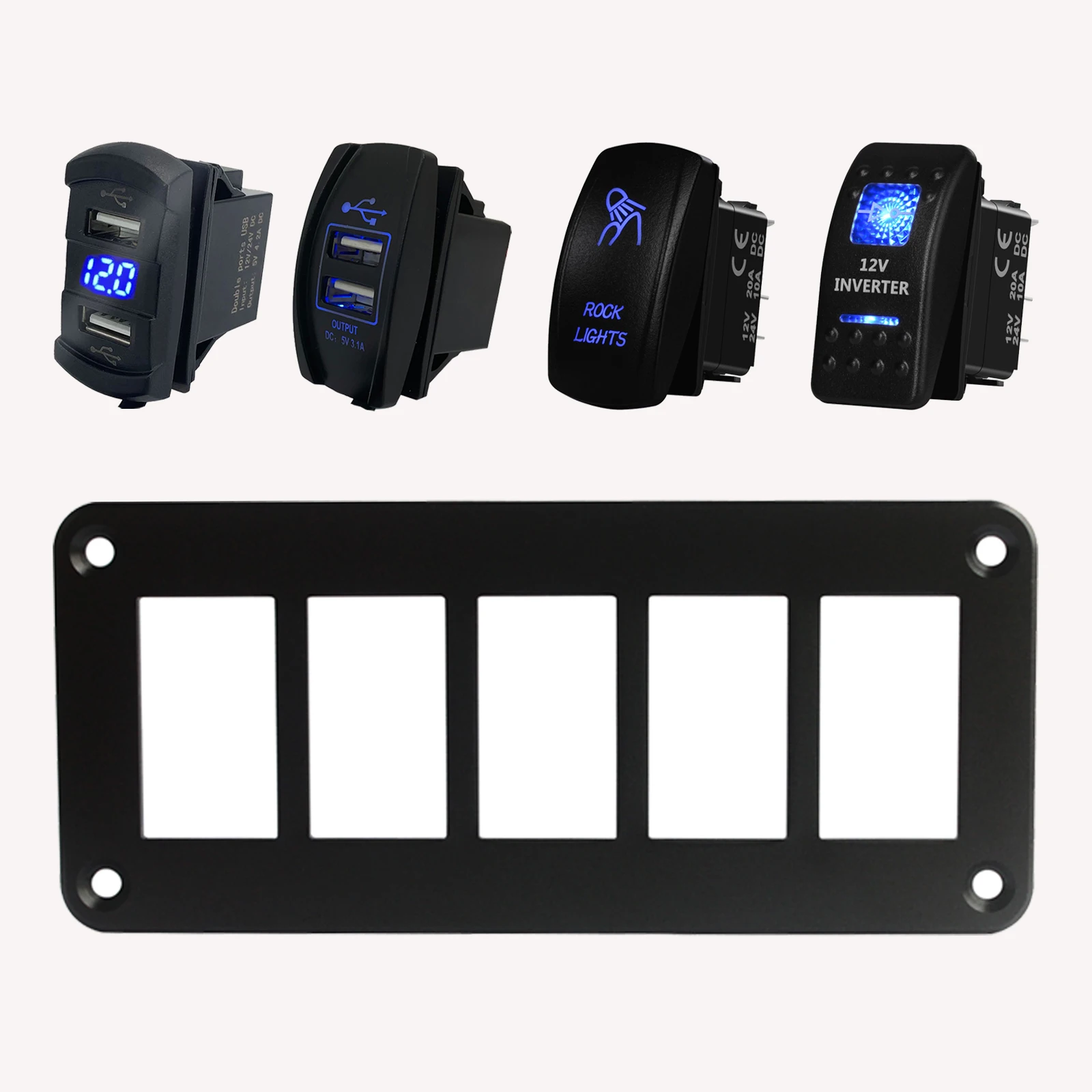 Multi-Gang Aluminum Rocker Switch Housing Frame Panel