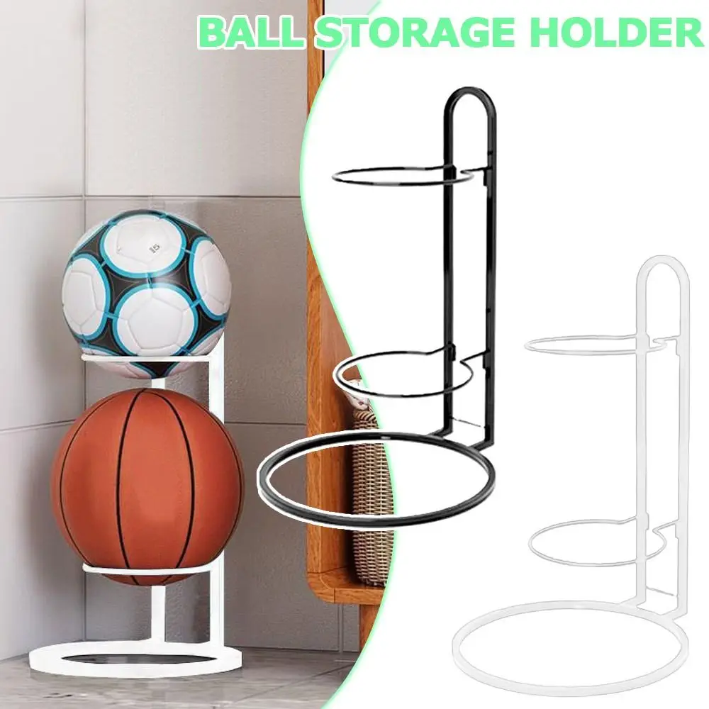 

Carbon Steel Ball Storage Holder Black/White Two Layer Placed Rack Screw Free Installation Ball Display Rack Basketball