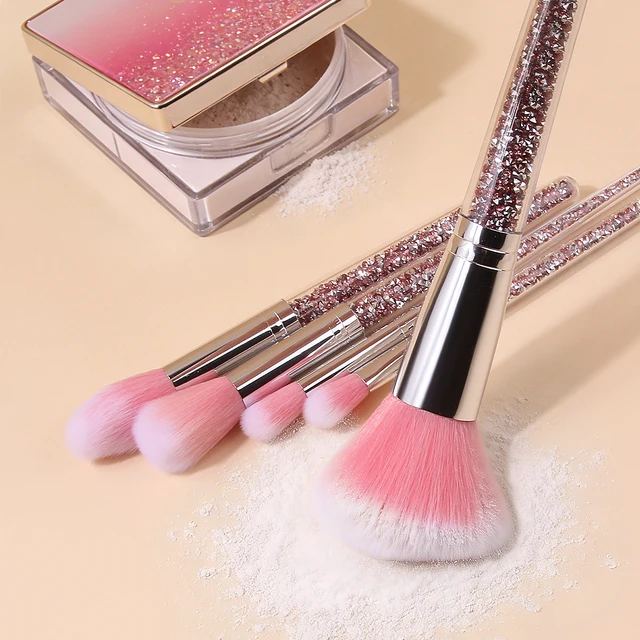 41759-61403b.jpg 8-piece powder diamond handle makeup brush set & soft triangular powder puff / sponge egg / round facial cleansing pad tools