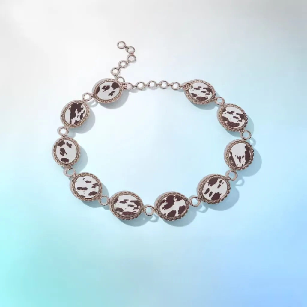 Trendy Oval Flower Wave Cow Pattern Zinc Alloy round Vintage High-End Feel Summer Ladies Waist Chain Youth Girls Party Event