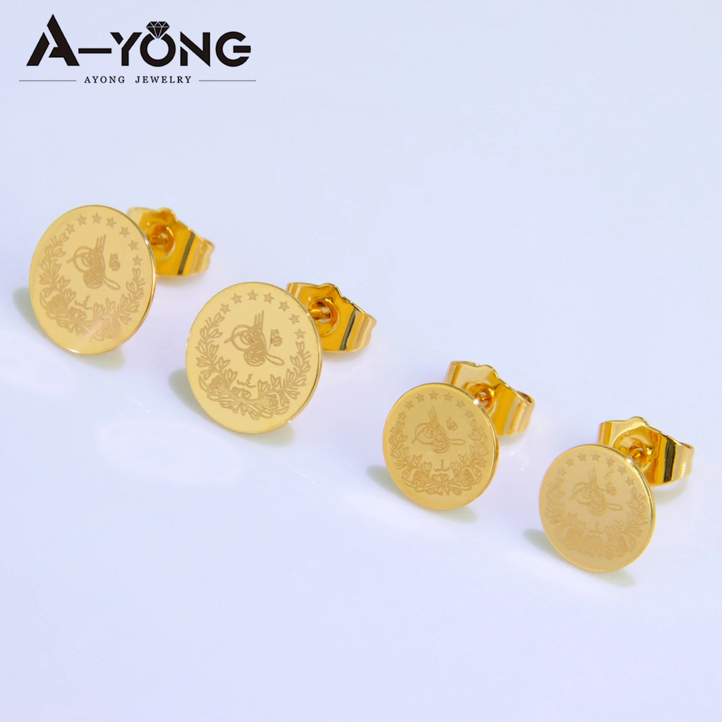 シンプルなトルコリバティコインスタッドピアス 18 18k ゴールドメッキラウンド耳ネイルドバイアラブ女性婚約ウェディングパーティージュエリー -  AliExpress