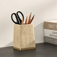 1pc Natural Yellow Cave Stone Storage Box, Creative Desktop Pen Holder Ornaments, Home Decoration, Makeup Brush Storage Jar 2
