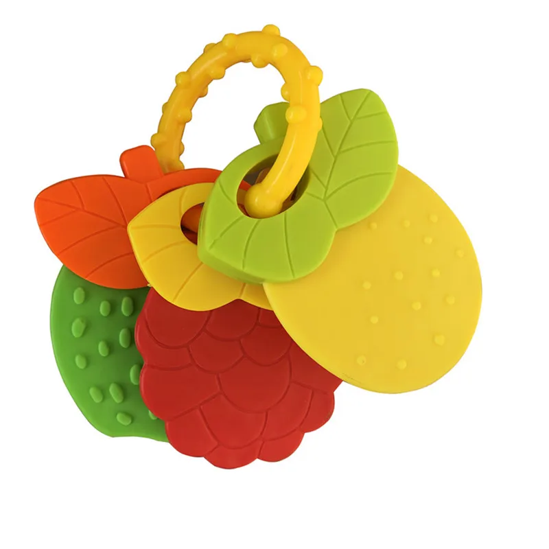 Teething Toys Baby Fruit Style Soft Rubber Rattle Teether Toy Newborn Chews Food Grade Silicone Teethers Infant Training Bed Toy