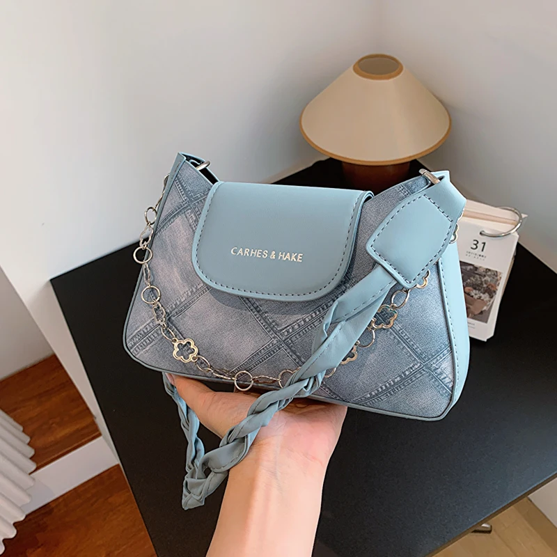 Fashion Women's Small Square Shoulder Bags Retro Design Ladies Flower Chain  Underarm Bag Simple Pu Leather Female Tote Handbags