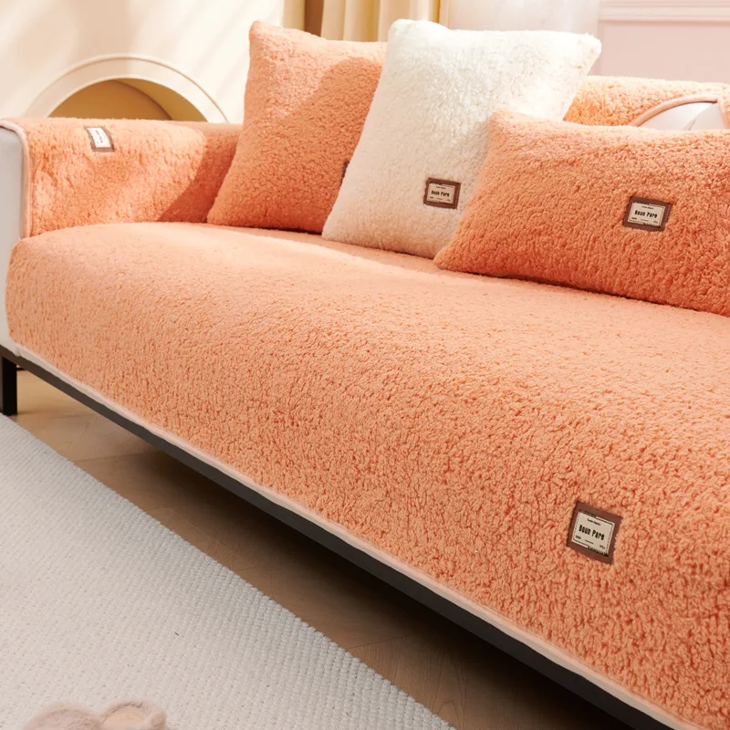 Wool Sofa Cover Cloth Universal Living Room Sofa Towel Plush Non-Slip Thickened Warm Breathable Cushions