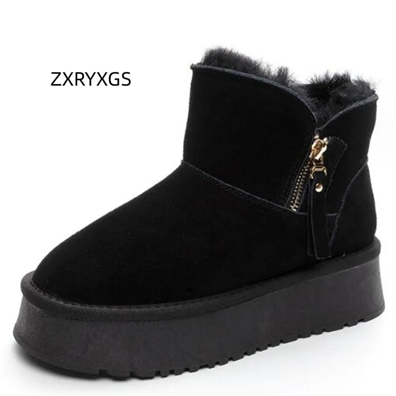 

ZXRYXGS 2023 Winter Frosted Leather with Wool Warm Snow Boots Thick Sole Non-slip Increase Shoes Ankle Boots Women Cotton Boots