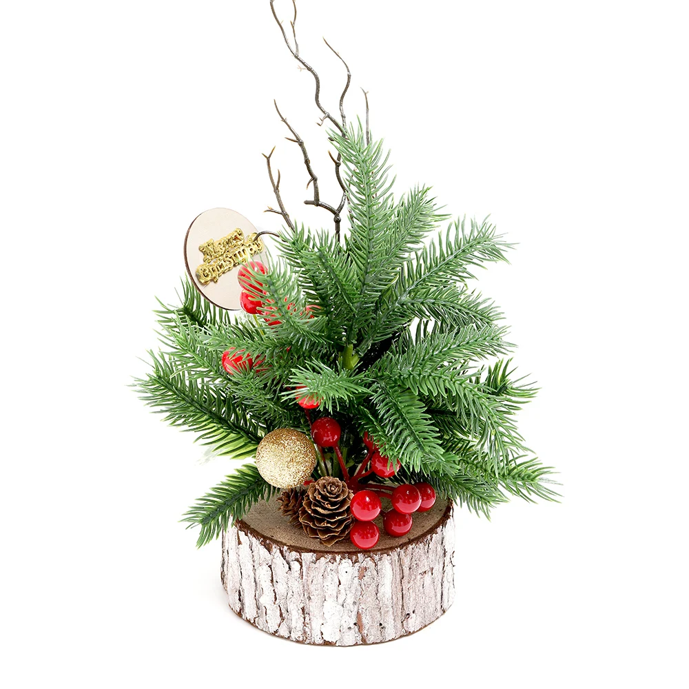 Red Fruit Small Desktop Christmas Tree + Simulated Flower Wreath Ornament - Christmas/Navidad/New Year Decor_voghion.com