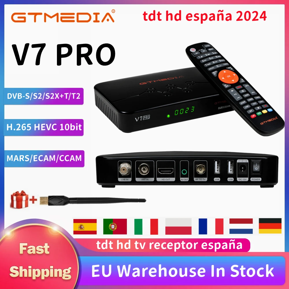 

GTMEDIA V7 Pro Terrestrial Digital TV Receiver DVB-S/S2/S2X+T/T2 TV Box Support ECAM/MARS 1080P HD TDT Decoder With CA Card Slot