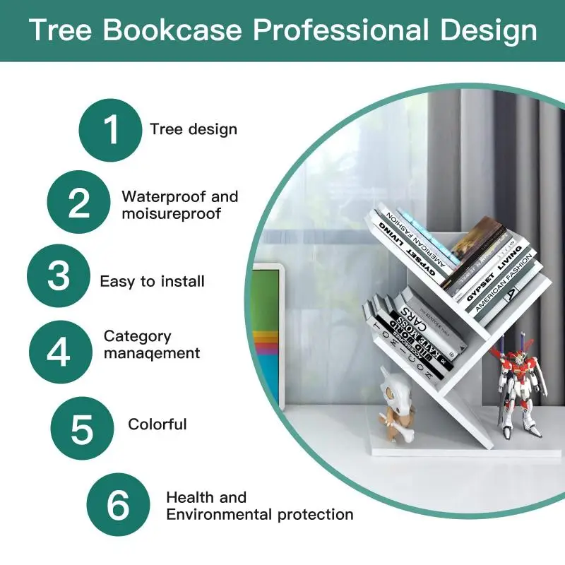 5-Tier Book Shelf display stand Stable Bookcase Shelf Storage cabinet Large Round Rotating bookcase Removable Book shelf On Desk