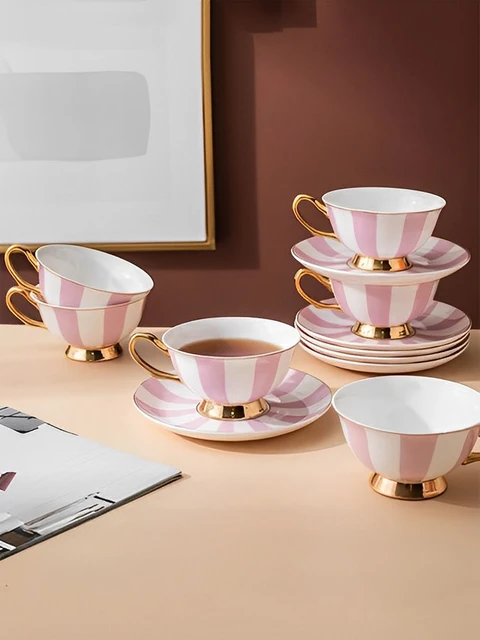 Pink Polka Dot Cup and Saucer Set with Spoon, Single