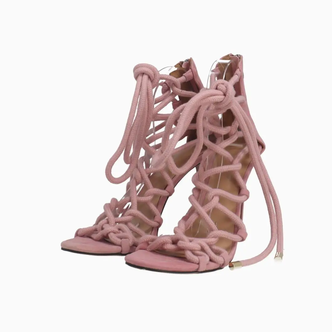 

Cross Tied Flock Sandals Hollow Cover Heel Shoes for Women Stilettos High Heels Open Toe Elegant Lady Fashion Zapatillas Mujer