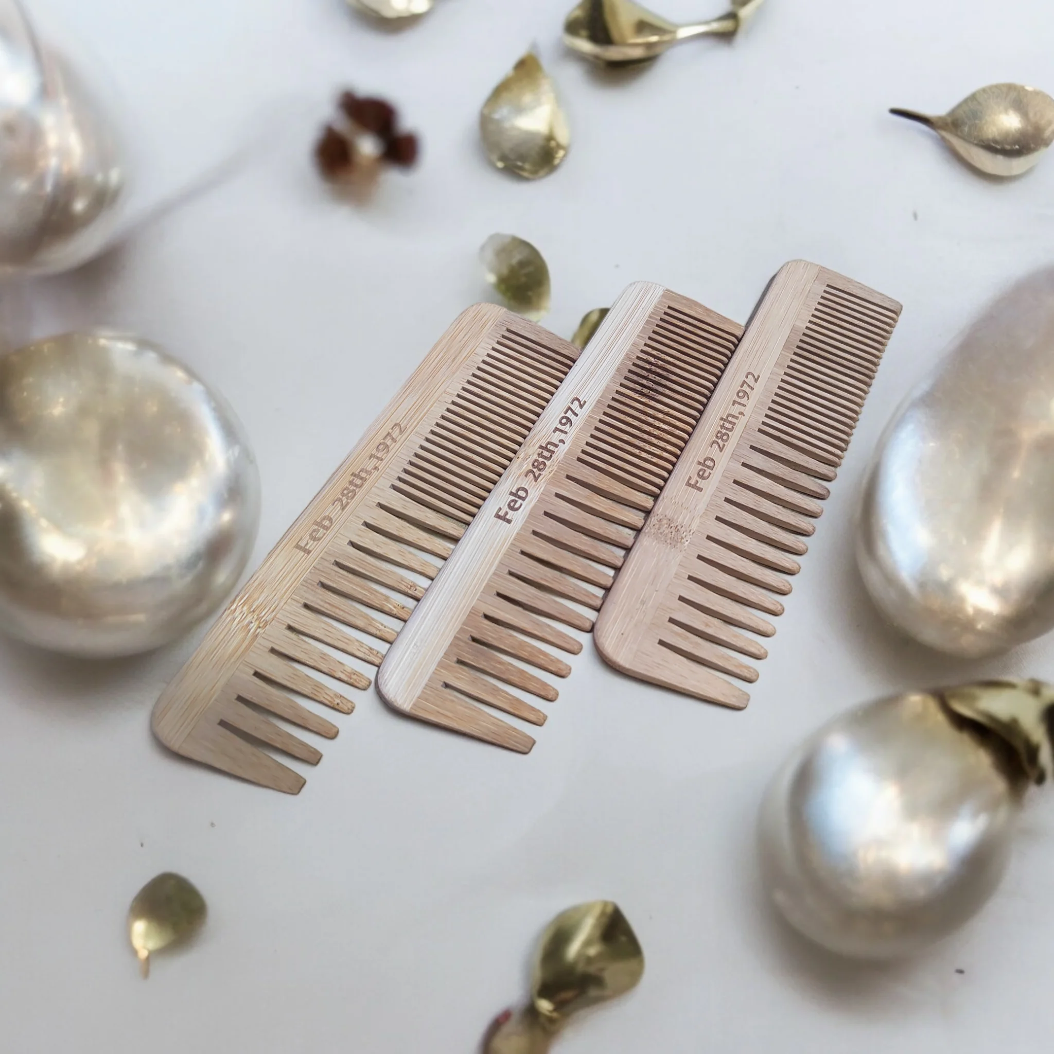 3 Pieces Wide & Fine Teeth Bamboo Comb Custom LOGO  - Personalized Your Name Text Date - Bamboo Hair Comb for Women 3