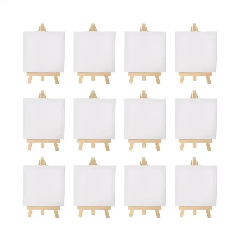 12pcs/set Artists 5 inch Mini Easel +3x3 inch Mini Canvas Set Painting Kids Craft DIY Drawing Small Table Easel for School Art
