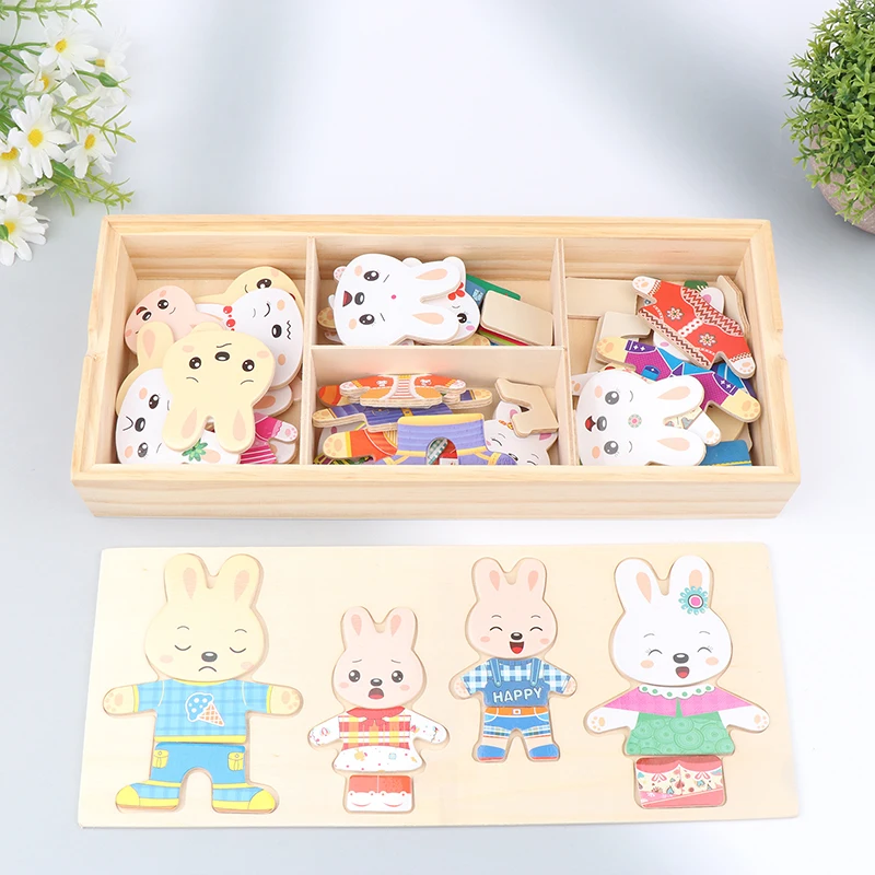 

Cartoon Wooden Toy Change Clothes Kids Early Education Jigsaw Puzzle Dressing Game Baby Puzzle Toys For Children Montessori Gift