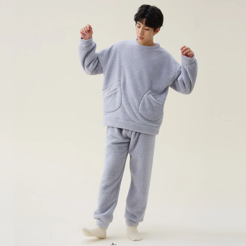 Warme Pyjamas Männer Korallen Samt Neue Verdicken Hause Kleidung Herbst Winter Casual Nachtwäsche Set Männlichen Nachtwäsche Außerhalb Tragen Pijama – Detail 6