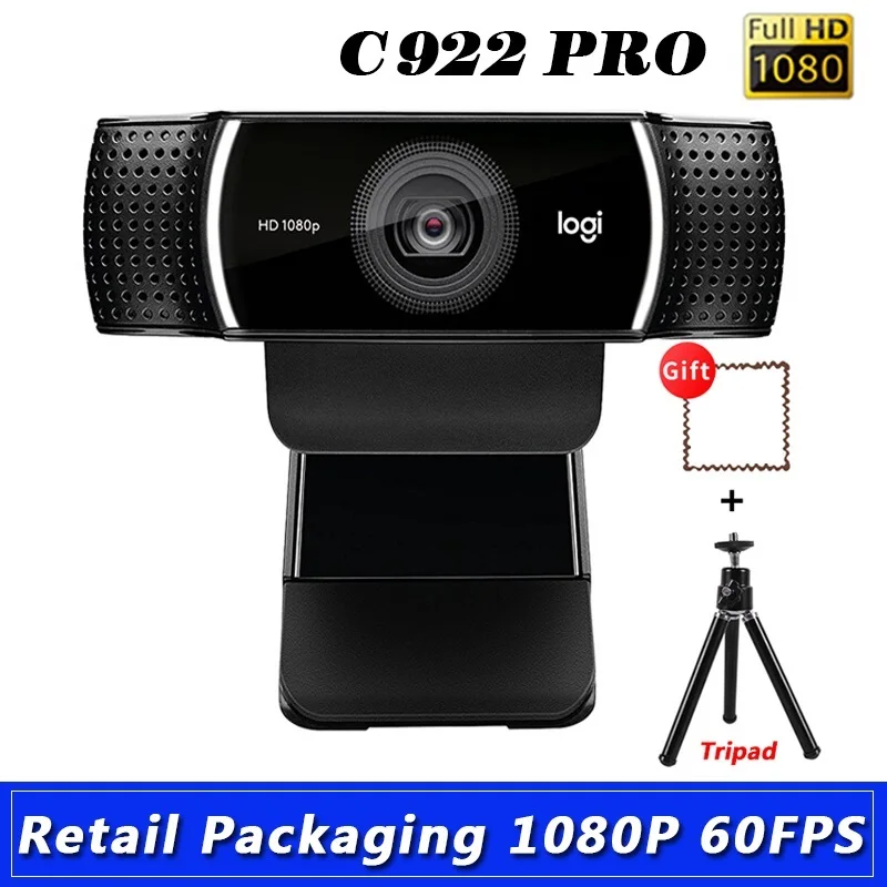 웹캠 C922 프로 HD 1080P 자동 초점 내장 마이크 스트림 HD 앵커 카메라, 삼각대 포함, 신제품