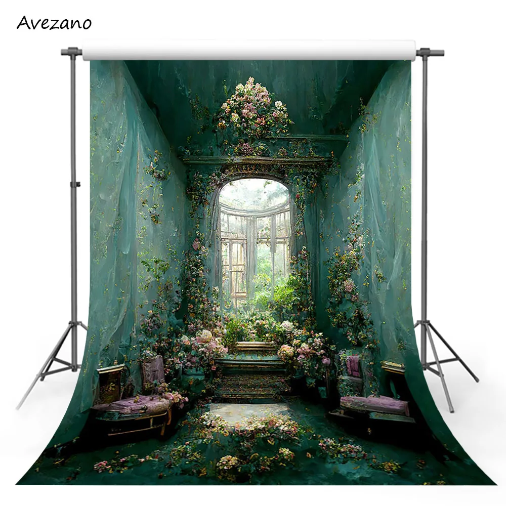 

Avezano Photography Background Vintage Oil Painting Indoor Window Floral Girl Adult Portrait Backdrop Photo Studio Decor Props