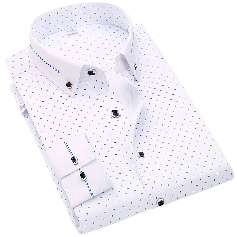 

Fashion White Pop Men Shirt Spring Long Sleeve Plaid Print Social Dress Causal Button Slim fit Shirt Men Brand Clothing Camisa