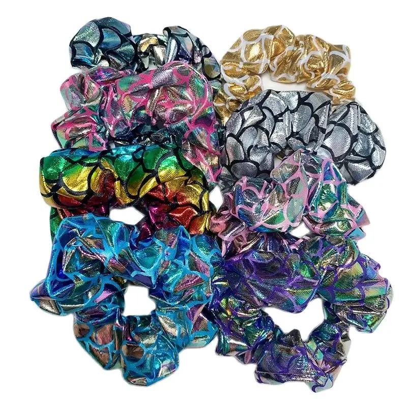 Hair Scrunchies 6Pieces Glitter Bling Metalic Large Hair Scrunchies Women Dancing Bun Hair Ties Holder Ropes For Women Accessories