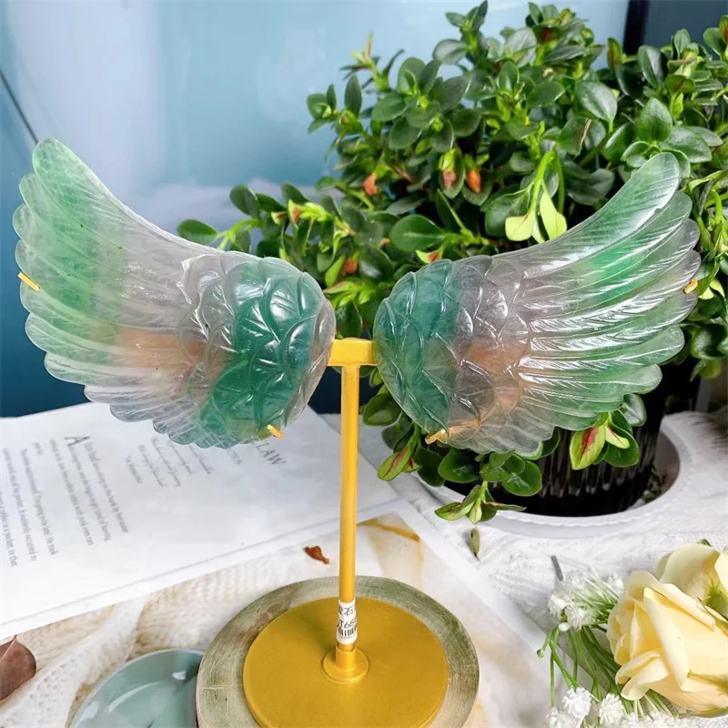 

Natural Fluorite Crystal Angel Wings Carving Sculpture Quartz Healing Energy Gemstone Crafts For Home Decoration 1pair