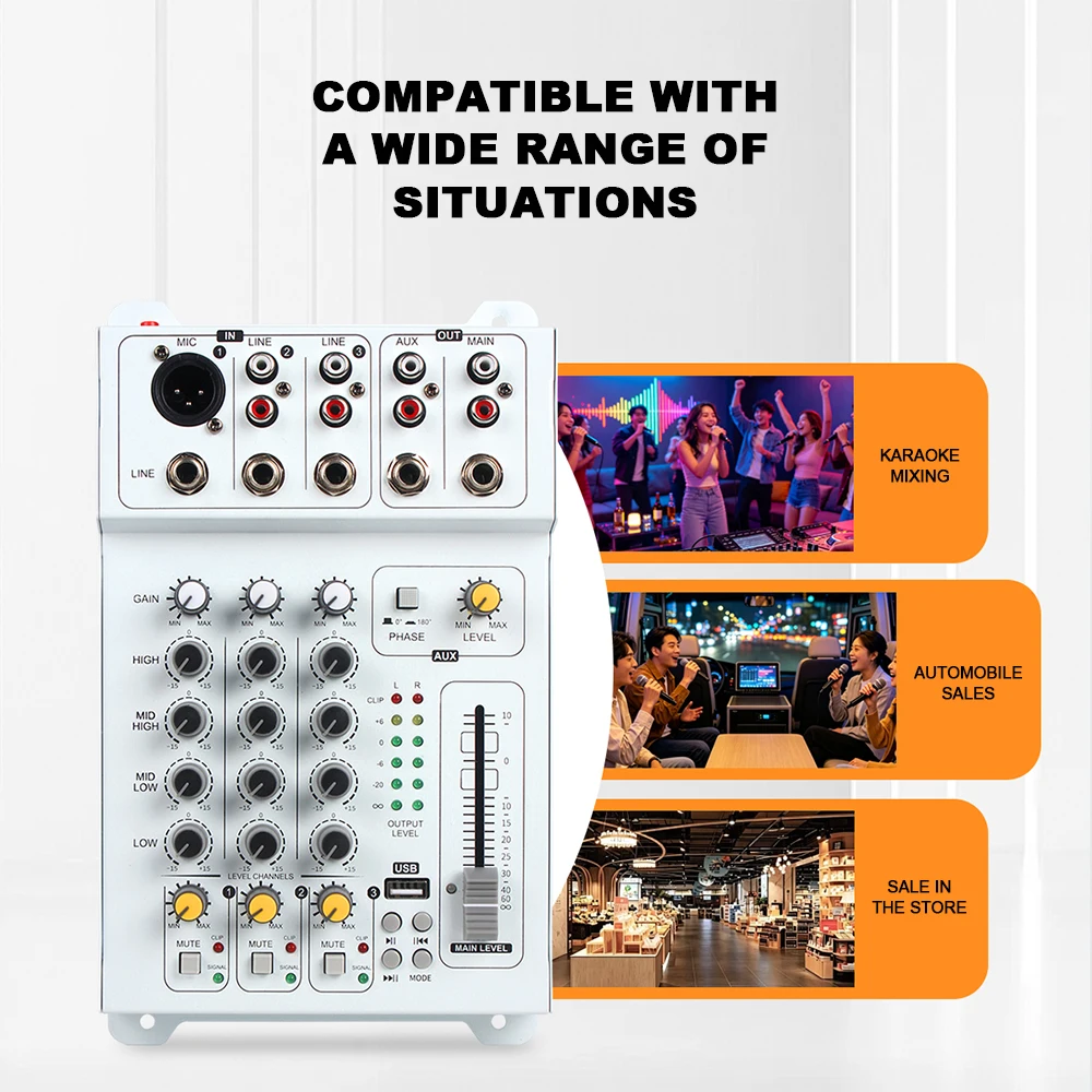 Car Audio Mixer 4 Band EQ Professional Automotive Sound Mixing Console 12V Audio Processor USB Audio Play