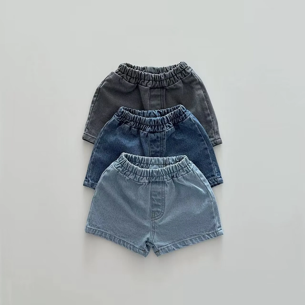 Korean Summer Boys and Girls Cotton Solid Pocket Pants Thin Casual Denim Shorts Kids Shorts