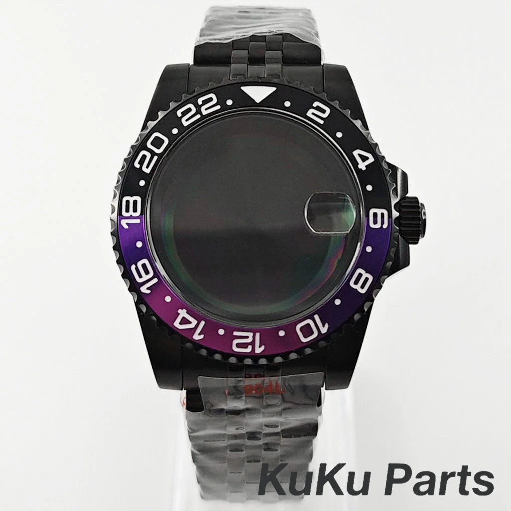 Black Purple GMT Bezel Watch Case with PVD Black Jubilee Bracelet and Sapphire Crystal