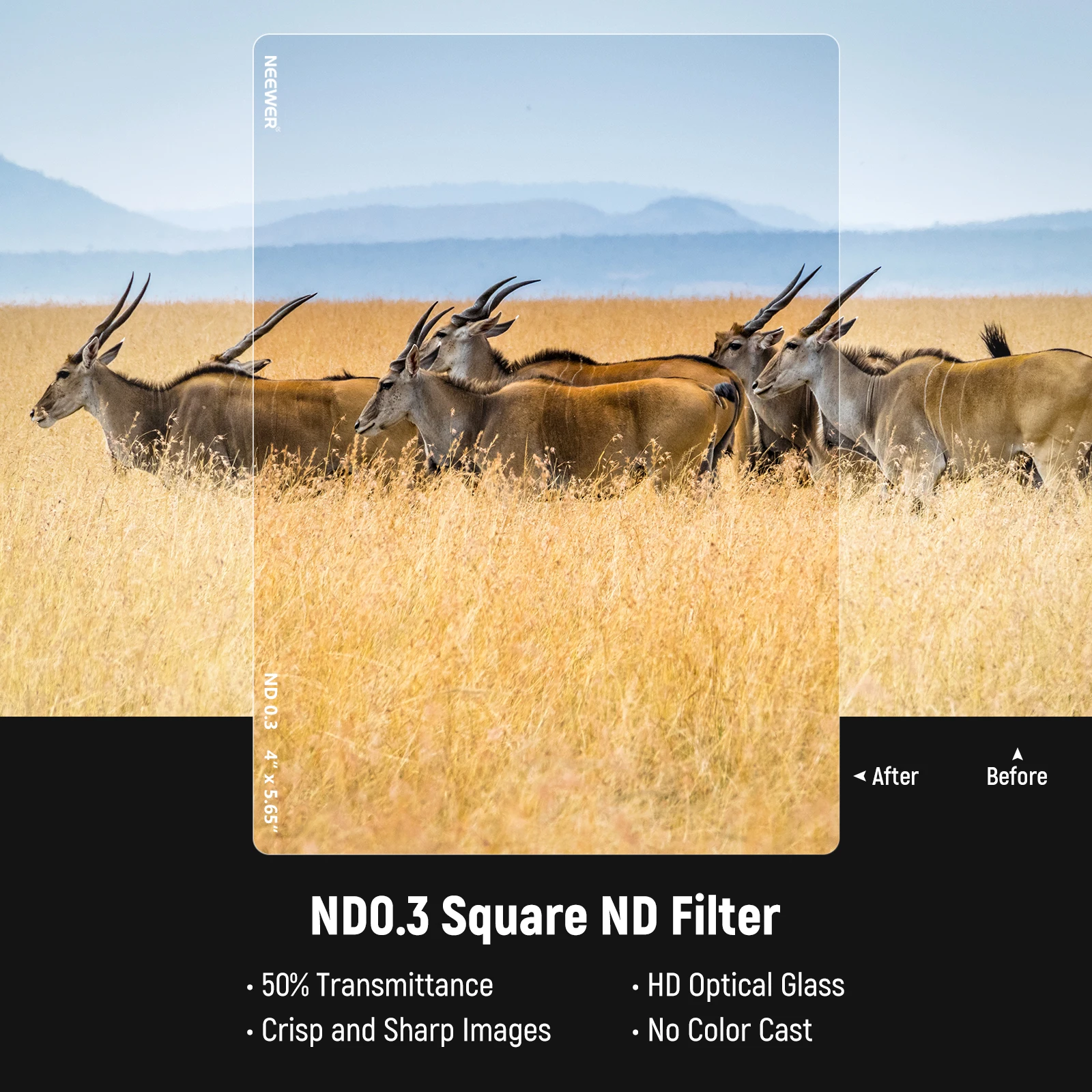 NEEWER Square ND Filter, 4"x5.65" Cinema Neutral Density Filter Compatible with Tilta Compatible with SmallRig Matte Box 4