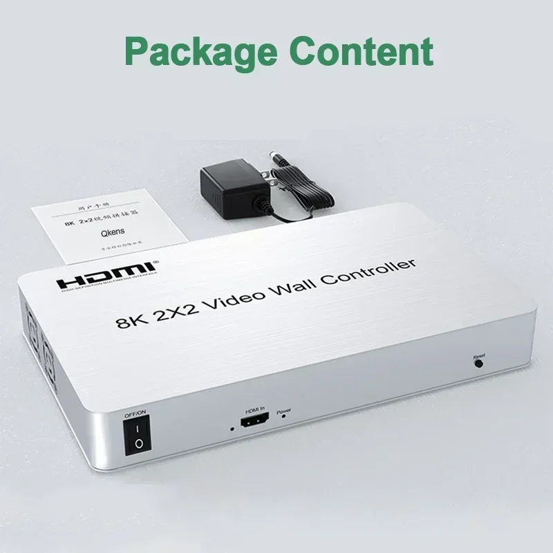 8K 2x2 비디오 월 컨트롤러 4 TV 스플라이서 멀티 스크린 접합 HDMI 비디오 월 프로세서 (미디어 플레이어 프로젝터 광고용)