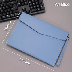 Large Capacity Leather Document Pouch with Handle - Stylish File Organizer (A4 Blue)