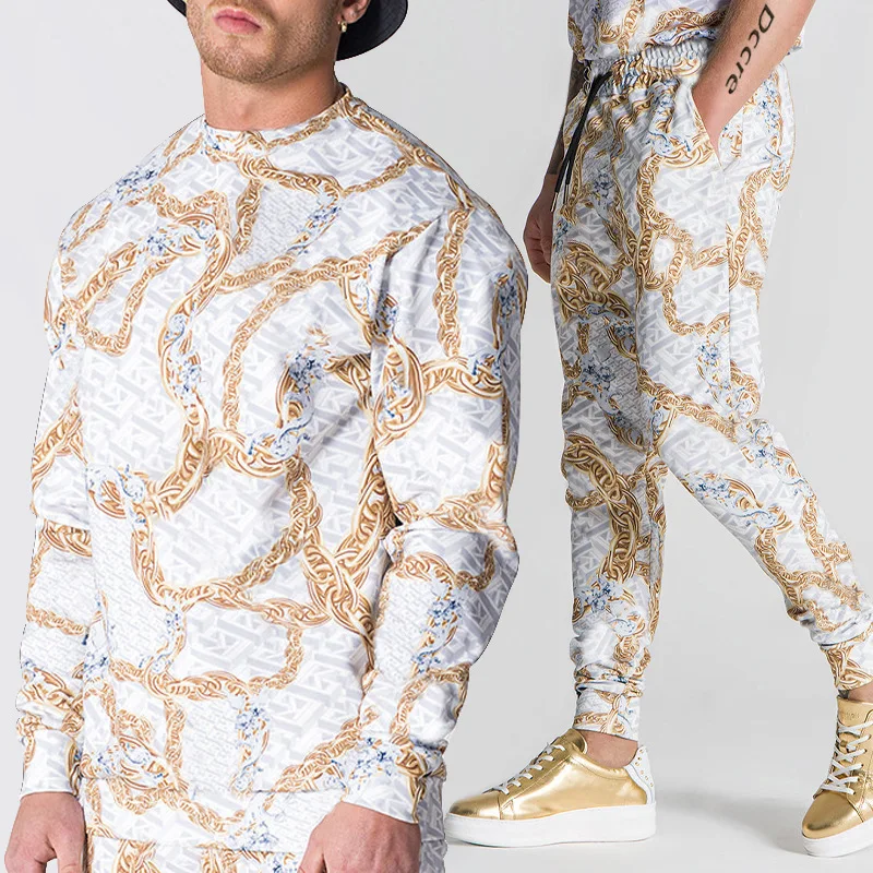 2023 Men's Tracksuit 3d The Golden Chain Print Long Sleeve Hoodies Sweatshirts Pants Sets Casual Mens Clothing Tracksuit