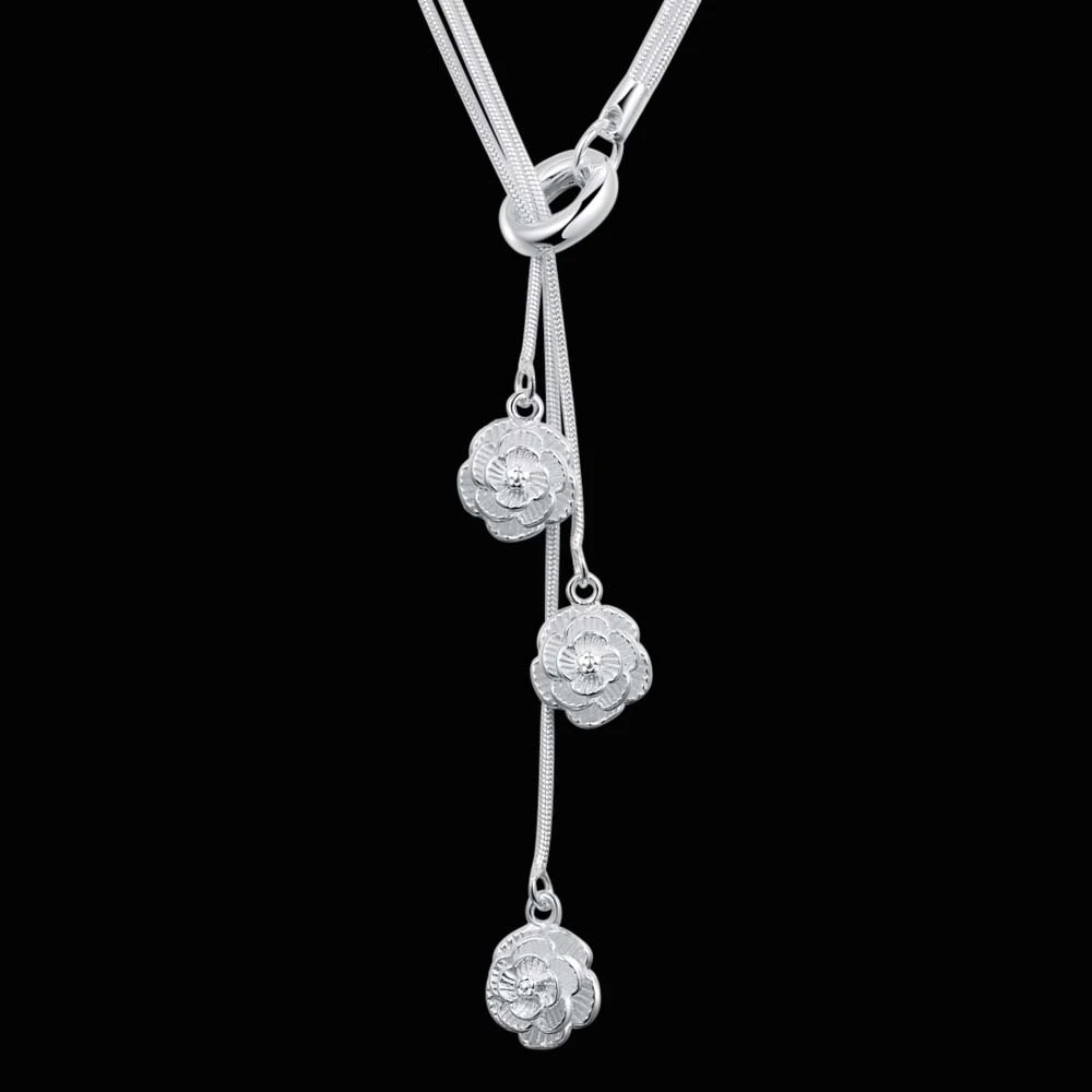 925 Sterling Silver Necklace Pendan Three Rose Flowers For Women Exquisite Student Girlfriend Jewelry Accessories Wedding Gift