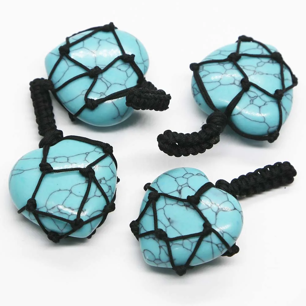 Natural Stone Crystal Agate Hand Knotting Peach Heart Necklace Pendant Charm Fashion DIY Jewelry Gift Accessories Wholesale 4Pcs