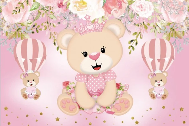Background Birthday Teddy Bear | Bear Backdrop Baby Shower - Birthday  Backdrop Pink - Aliexpress