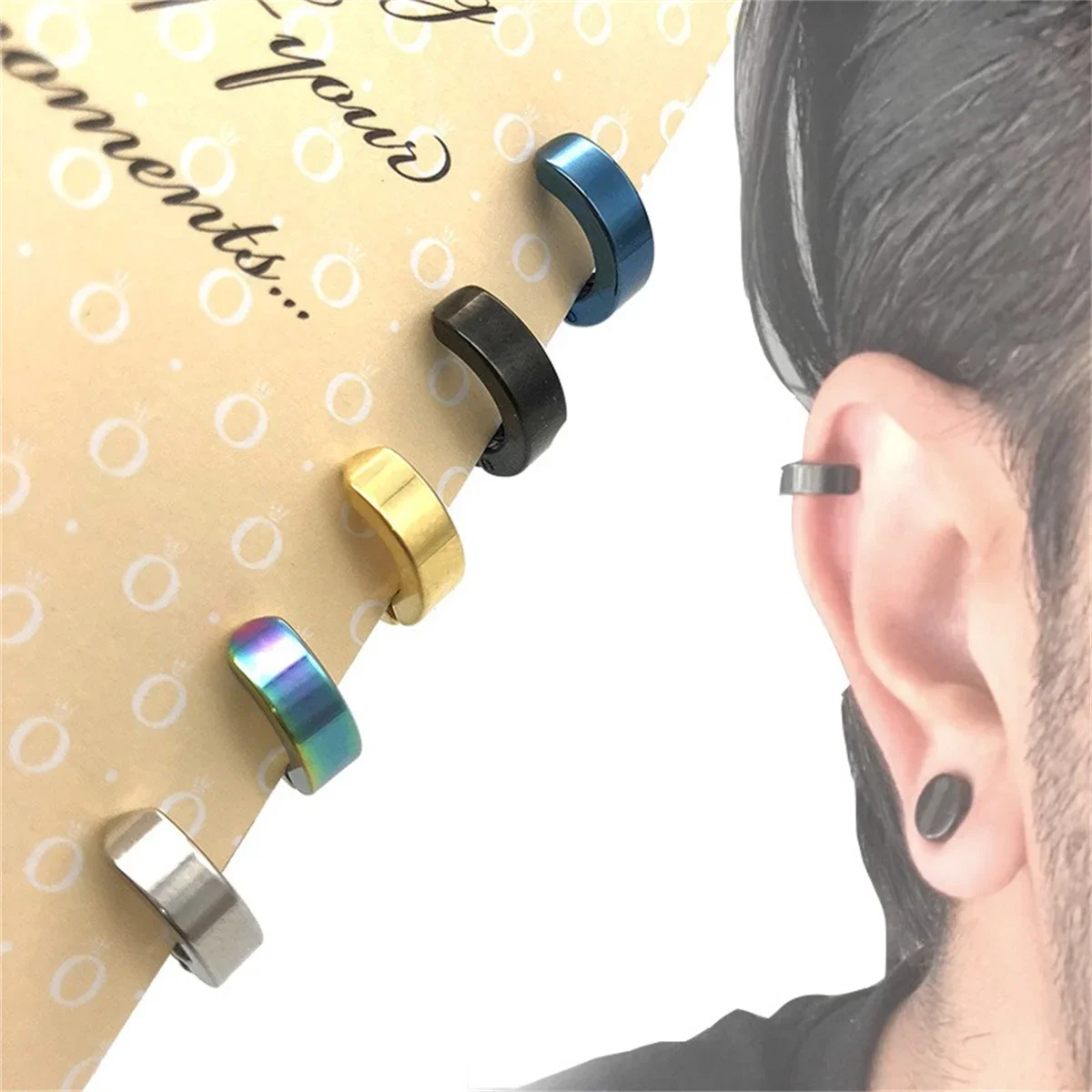 316L Fashion Stainless Steel Cuff Earring 2pcs Non Piercing Hoop Earring Clip On Earring Fake Piercing Hoop hoop earrings,ear clip earrings,clip earrings,ear clip,ear accessories