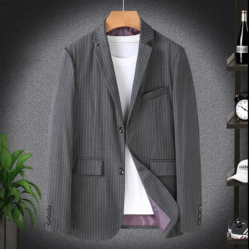 

2023New high quality stylish and handsome business striped suit for men plus fat plus size corduroy solid color casual Blazers