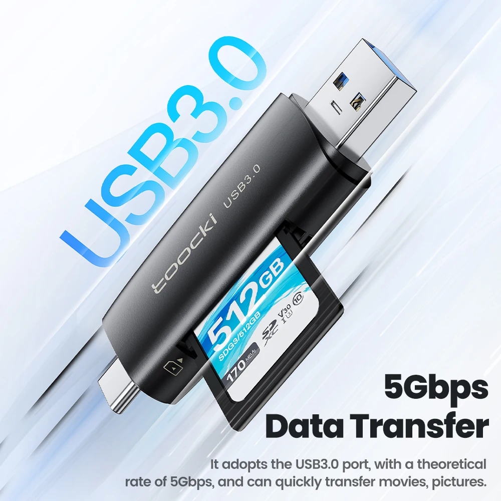 Toocki 스마트 메모리 카드 리더, USB 3.0, USB C에서 SD 마이크로 TF 카드 어댑터, PC 노트북 액세서리, 2 인 1 SD 카드